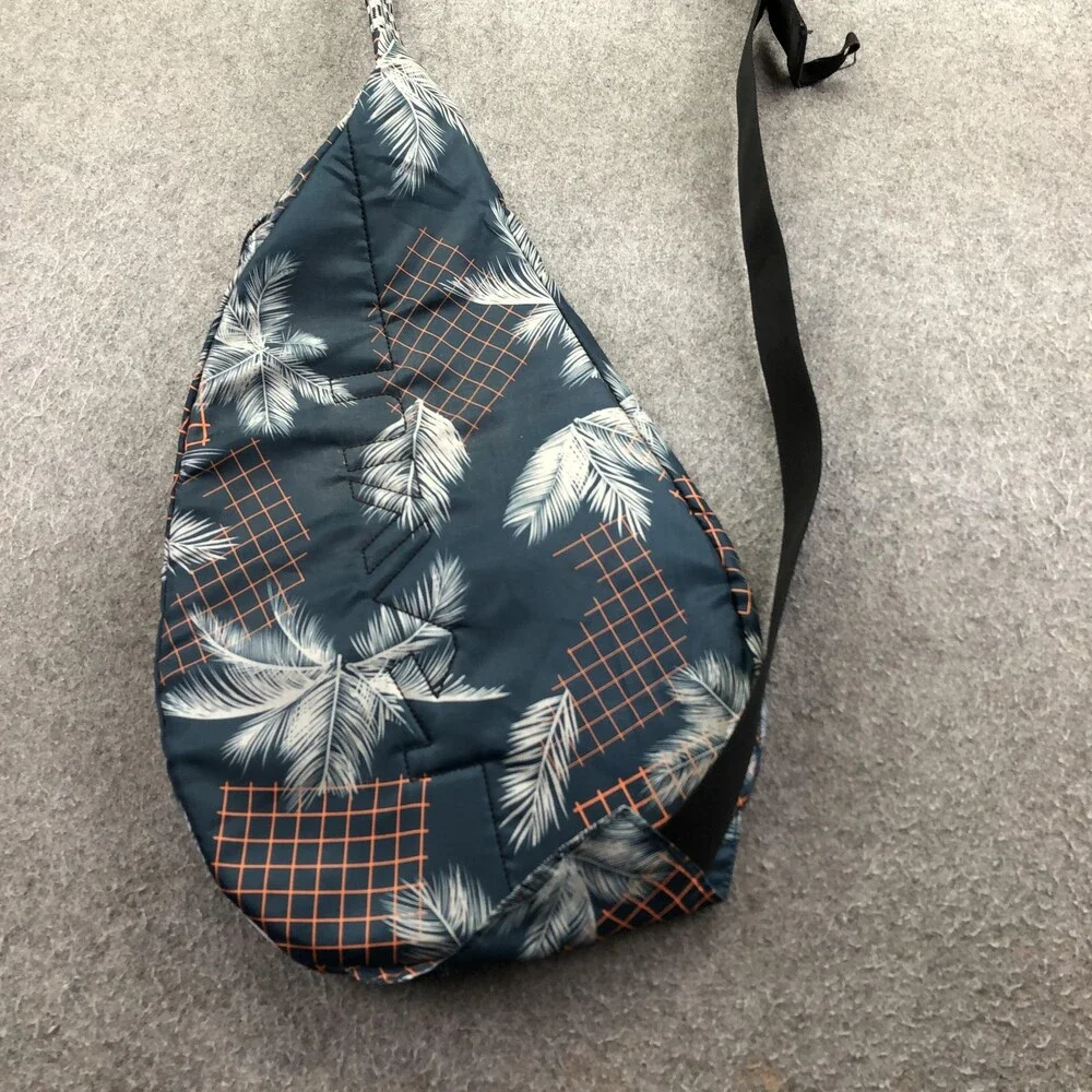 KAVU Blue Palm Leaf Print Sling Backpack Crossbody Bag 19in Adjustable Strap